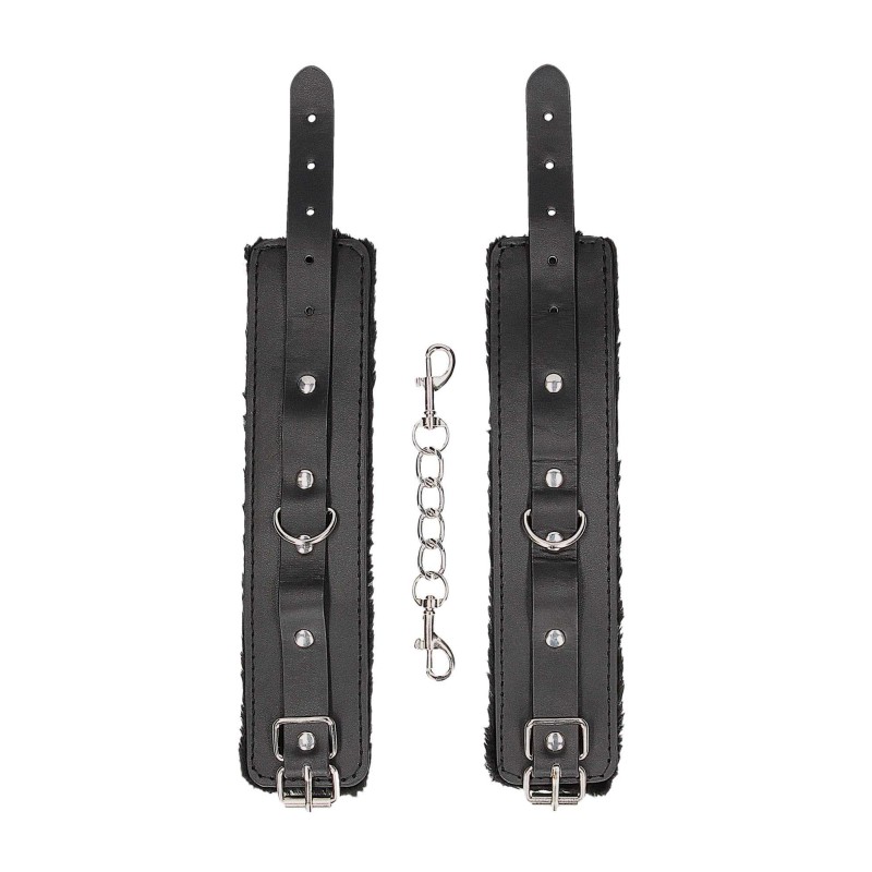 Plush Bonded Leather Hand Cuffs - With Adjustable Straps